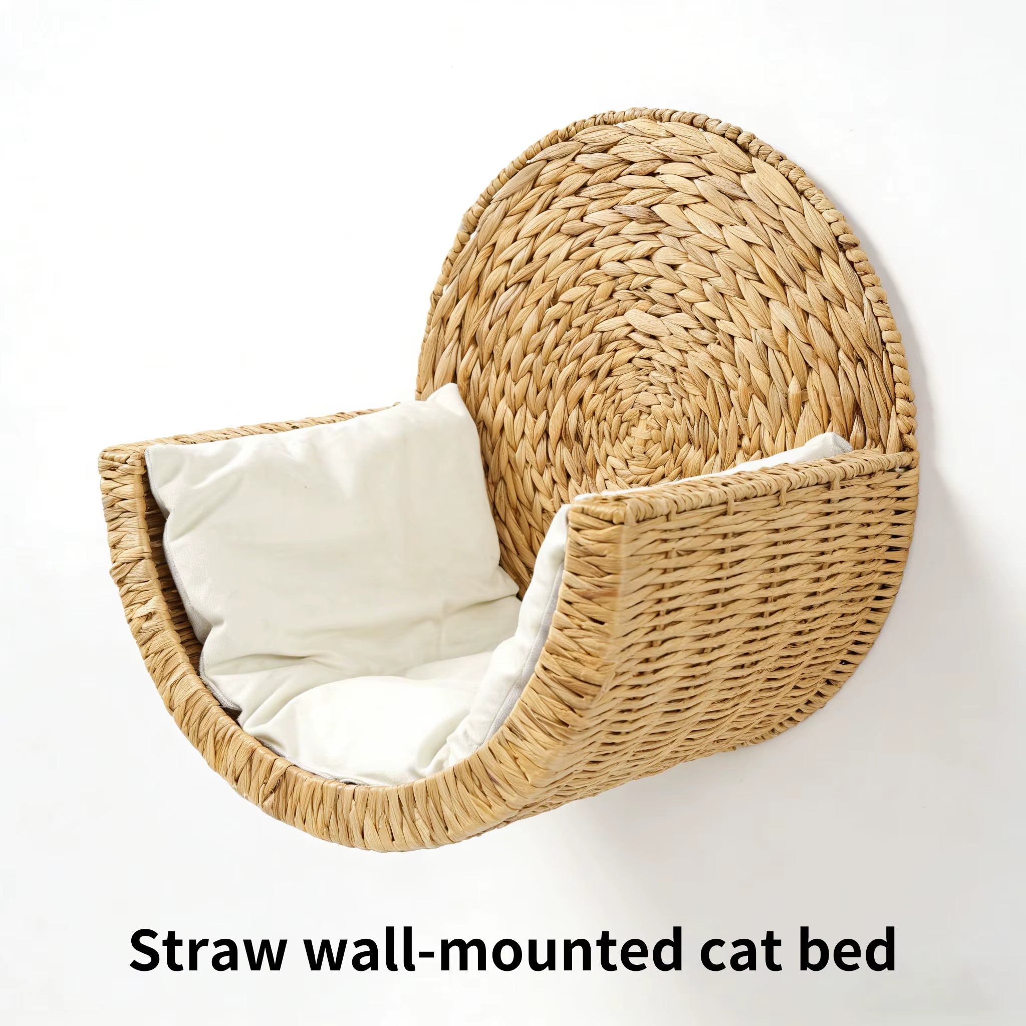 Cozy Modern Fashion Elevated Natural Water Hyacinth Wicker Cat Bed Cave-Solid Pattern Pet Sleeping Pod for Cats