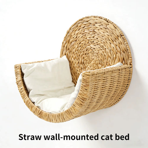 Cozy Modern Fashion Elevated Natural Water Hyacinth Wicker Cat Bed Cave-Solid Pattern Pet Sleeping Pod for Cats