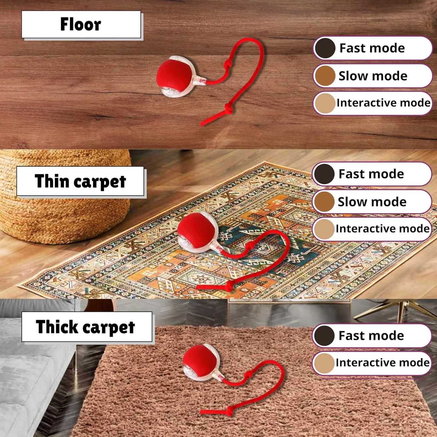 Speedy Tail 2.0 Cat Toy, 360°Automatic Rolling Ball, Smart Interactive Cat Toy, Smart Jumping Ball for Dogs, Speedy Tail 3.0, Automatic Dog Walker (Red)