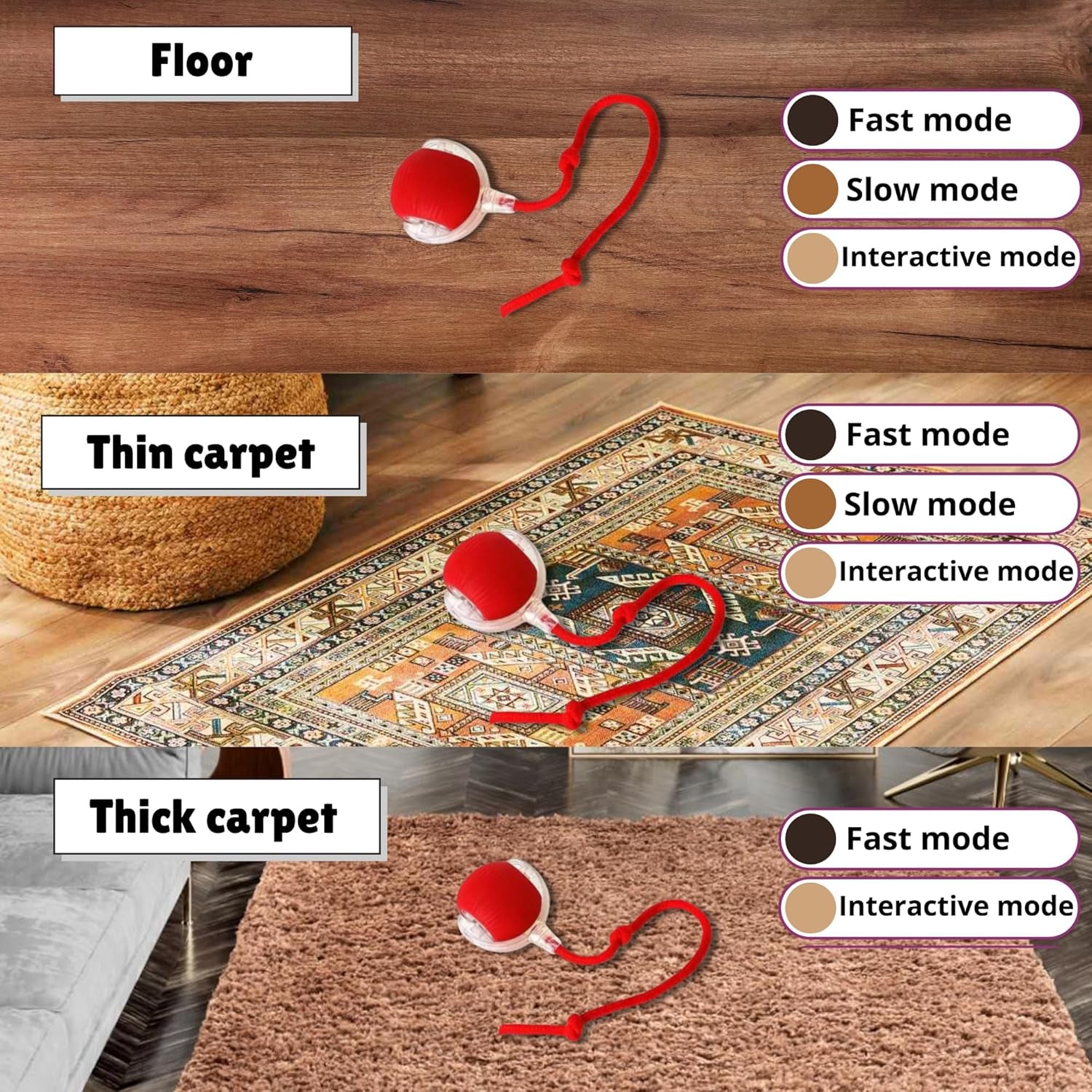 Speedy Tail 2.0 Cat Toy, 360°Automatic Rolling Ball, Smart Interactive Cat Toy, Smart Jumping Ball for Dogs, Speedy Tail 3.0, Automatic Dog Walker (Red)