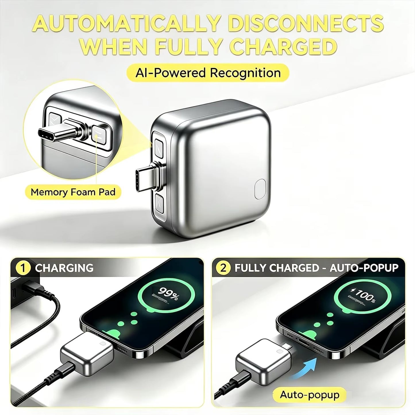 140W Smart Auto Stop Charging Adapter Automatic Power-Off for Phone Prevents Overcharging Extends Battery Life