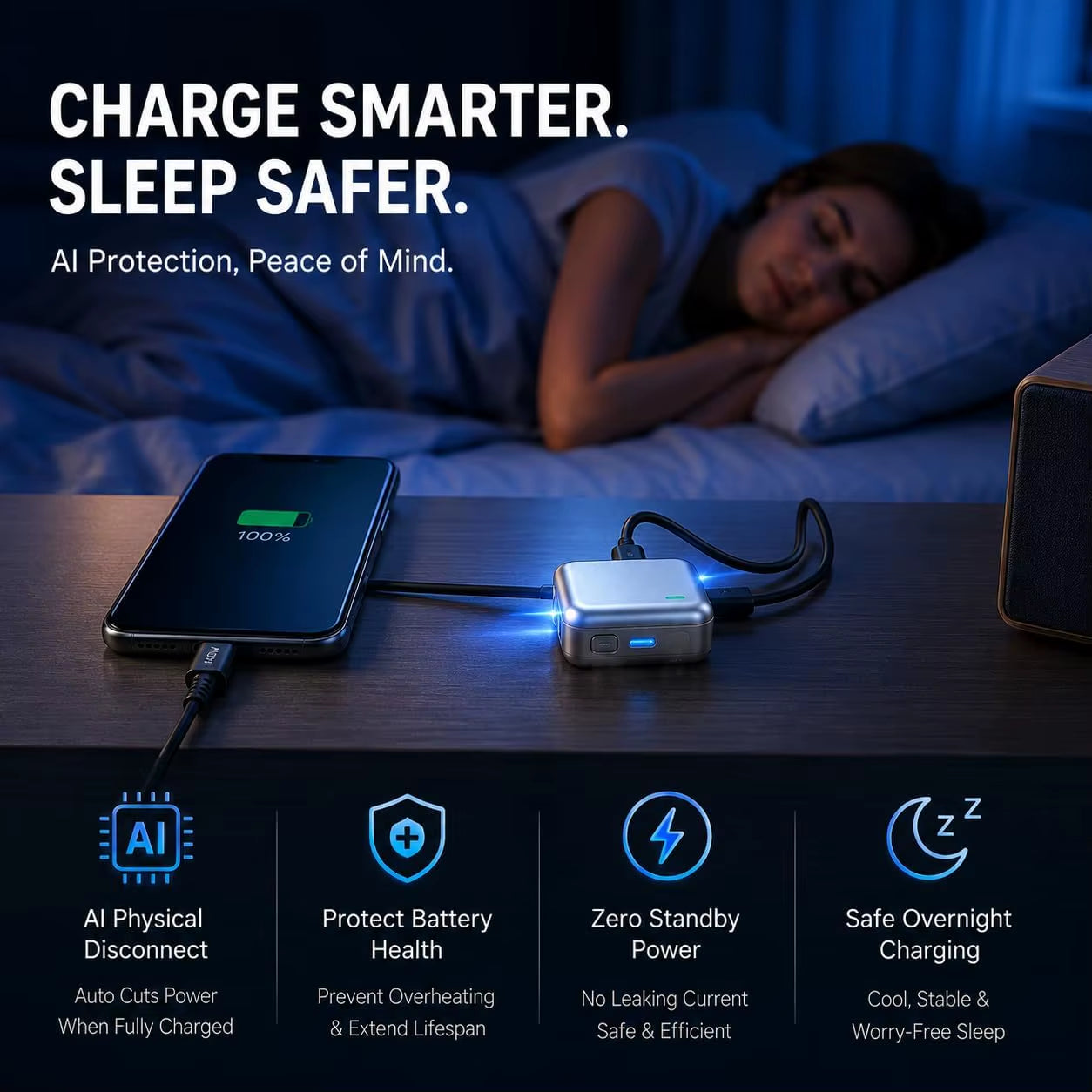 140W Smart Auto Stop Charging Adapter Automatic Power-Off for Phone Prevents Overcharging Extends Battery Life