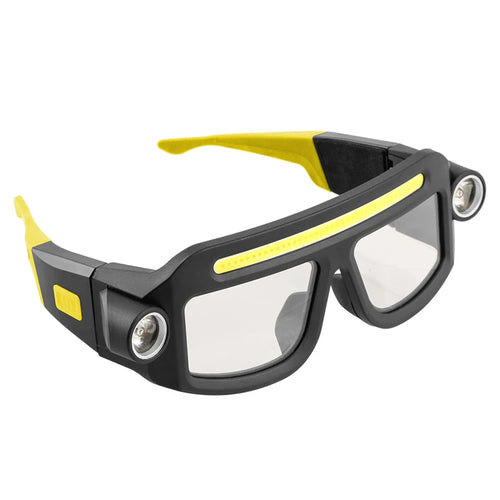 LED Safety Glasses with Lighting Function, Rechargeable Headlamp Glasses, Hands-Free Work Lighting Goggles with Side Flashlights