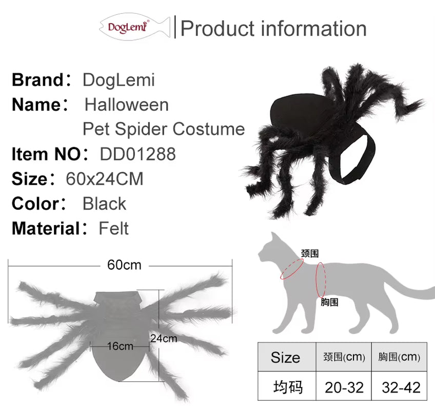 High Quality Cotton Spider Cosplay Costume for Dogs Cats Cute Printed Sizes Polyester Coat for Summer Halloween Party